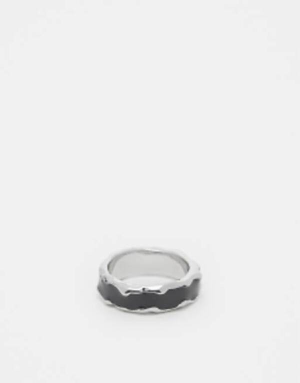 エイソス メンズ リング アクセサリー ASOS DESIGN molten band ring with black enamel in silver tone SILVER