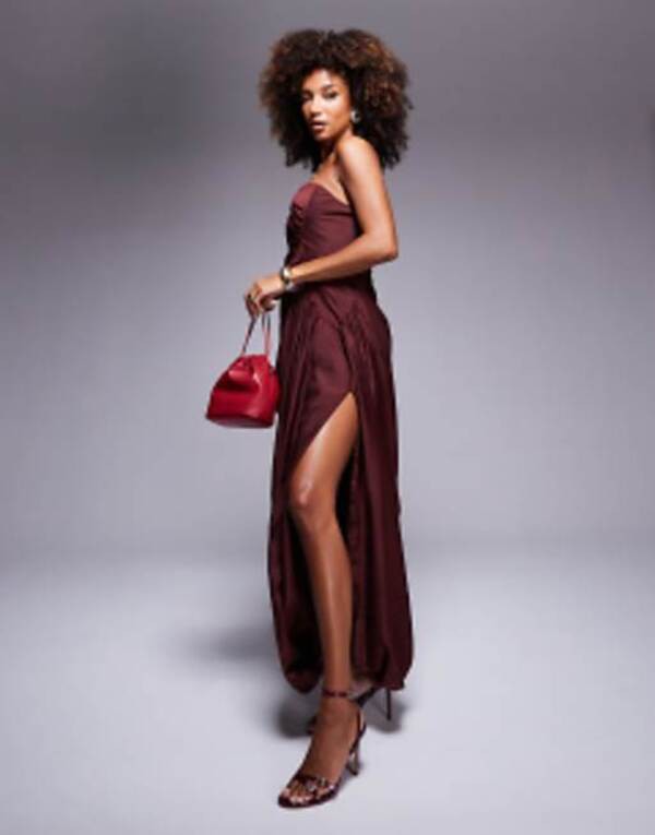 エイソス レディース ワンピース トップス ASOS DESIGN bandeau draped maxi dress in burgundy Burgandy