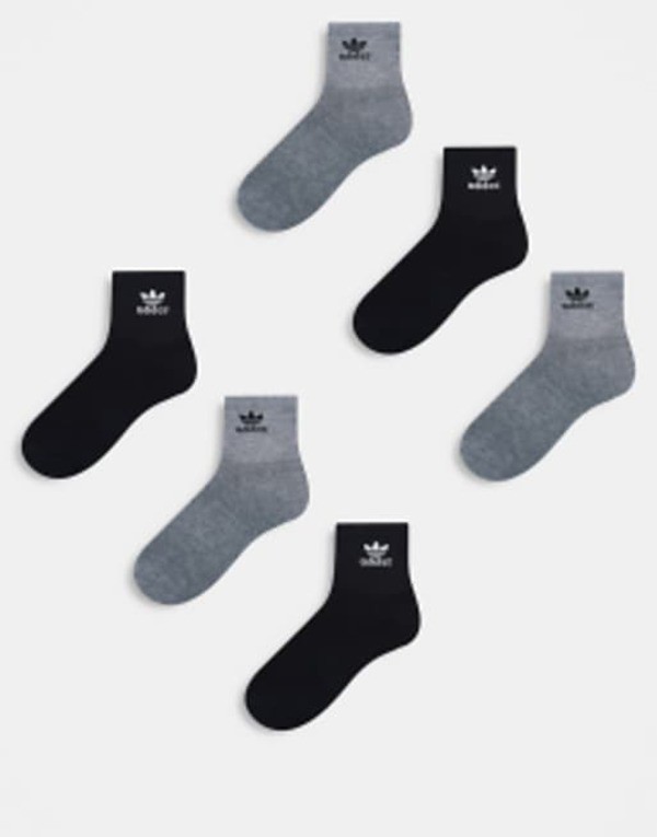 アディダス レディース 靴下 アンダーウェア adidas Originals Unisex Trefoil 6 pack quarter socks in black and gray Multi
