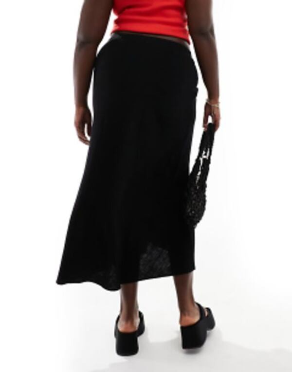 エイソス レディース スカート ボトムス ASOS DESIGN Curve linen look tie waist bias cut midi skirt in black Black