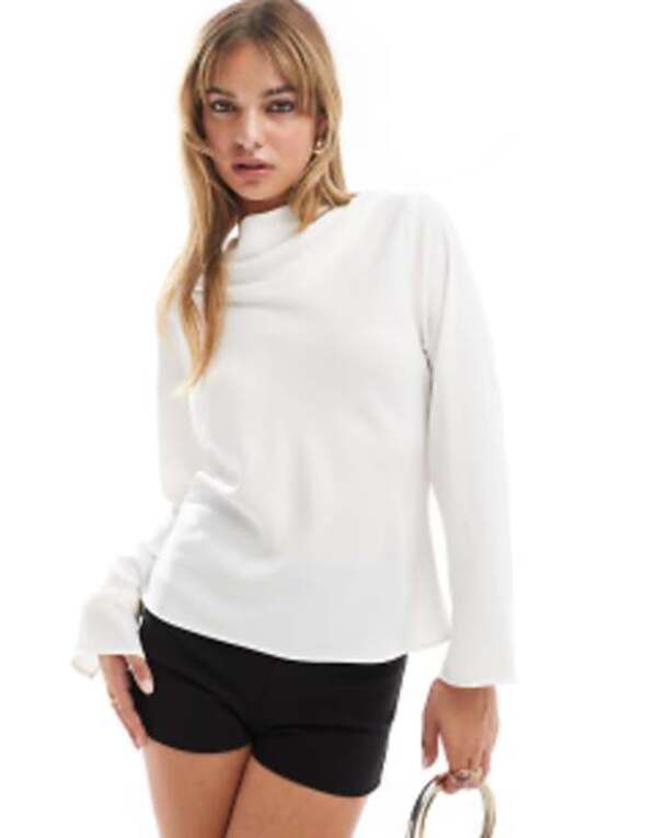 エイソス レディース シャツ トップス ASOS DESIGN long sleeve cowl blouse in ivory ivory