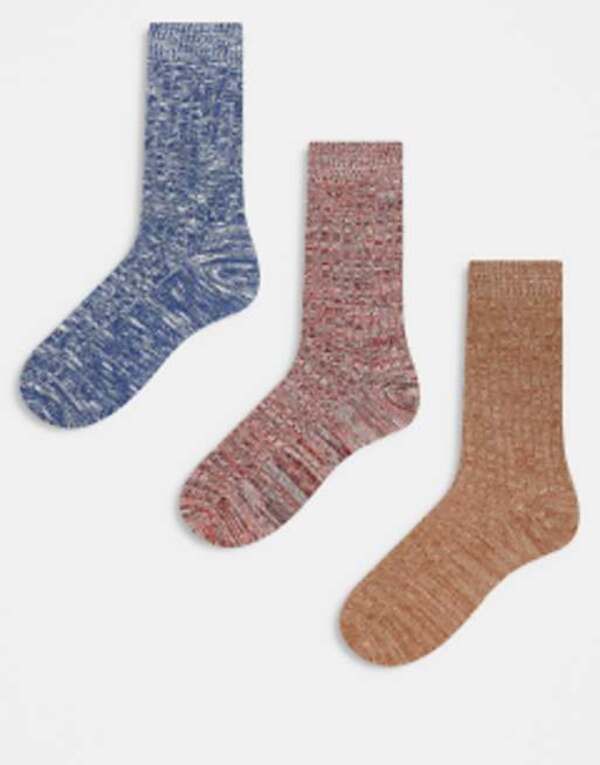 エイソス メンズ 靴下 アンダーウェア ASOS DESIGN 3 pack textured boot socks in multiple colors Multi 5,702円