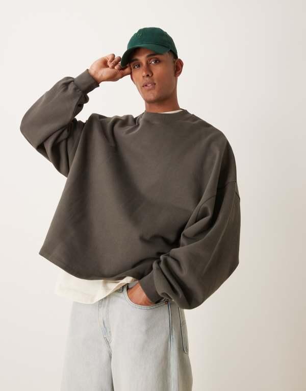 エイソス メンズ パーカー・スウェット アウター ASOS DESIGN essential extreme oversized sweatshirt in khaki Beluga