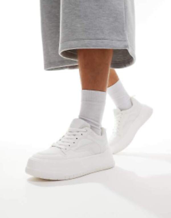 エイソス メンズ スニーカー シューズ ASOS DESIGN lace up sneakers in white with chunky sole White