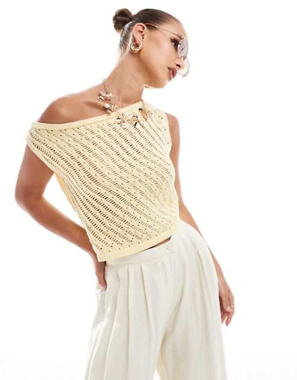 エイソス レディース タンクトップ トップス ASOS DESIGN one shoulder knitted top in lemon Lemon