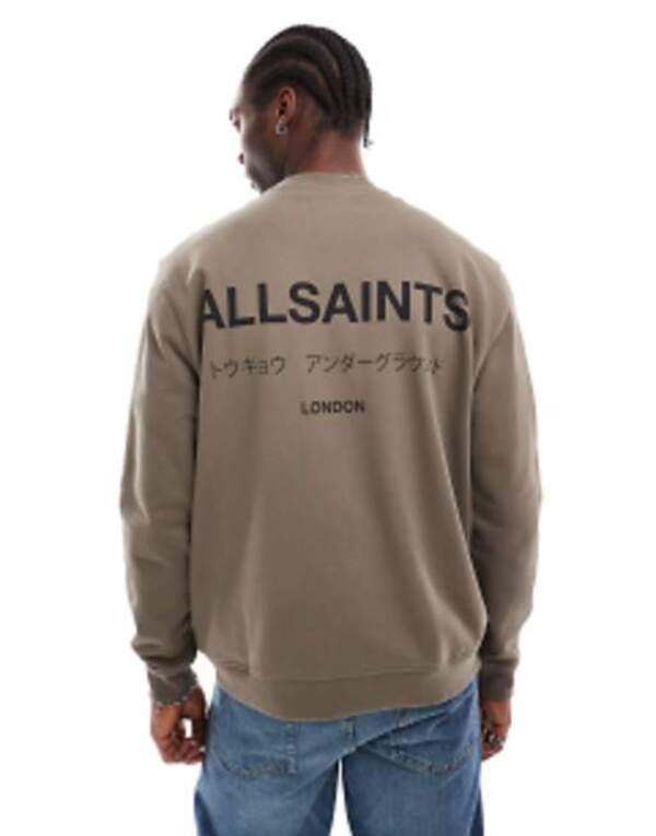 オールセインツ メンズ パーカー・スウェット アウター AllSaints Underground sweatshirt in light brown CAGE BROWN