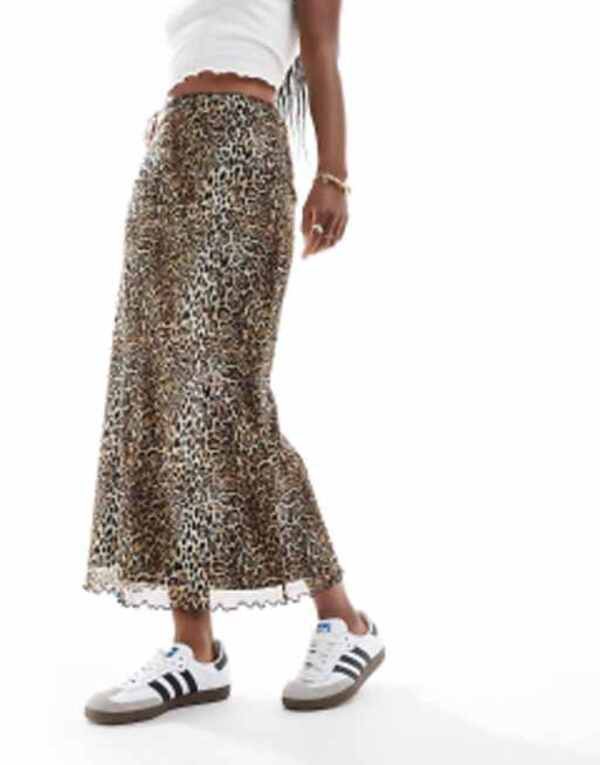 エイソス レディース スカート ボトムス ASOS DESIGN mesh midi skirt in leopard print Leopard Print