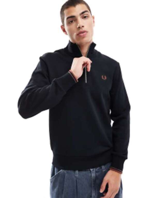 フレッドペリー メンズ パーカー・スウェット アウター Fred Perry half zip sweatshirt in black Black