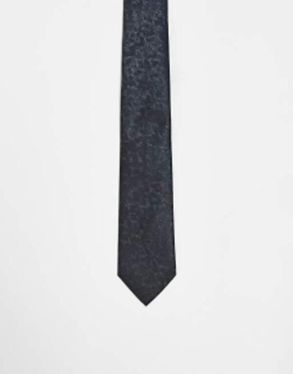エイソス メンズ ネクタイ アクセサリー ASOS DESIGN leopard shimmer tie in black Blackの通販は