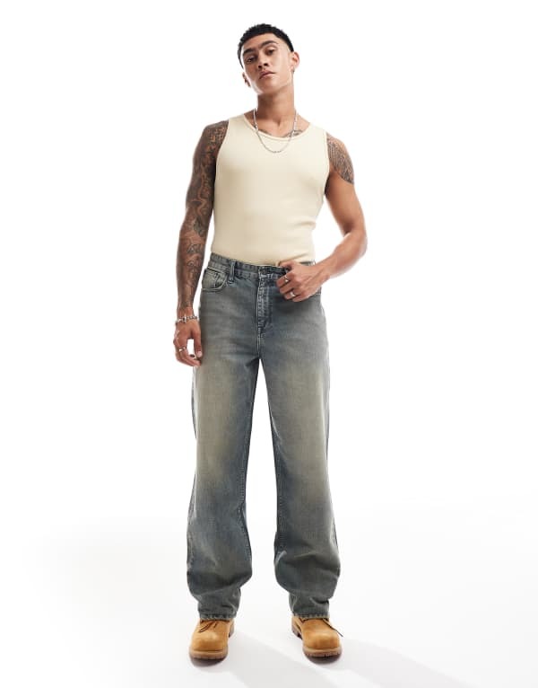エイソス メンズ デニムパンツ ボトムス ASOS DESIGN baggy jeans with tint in light wash blue LIGHT WASH BLUE