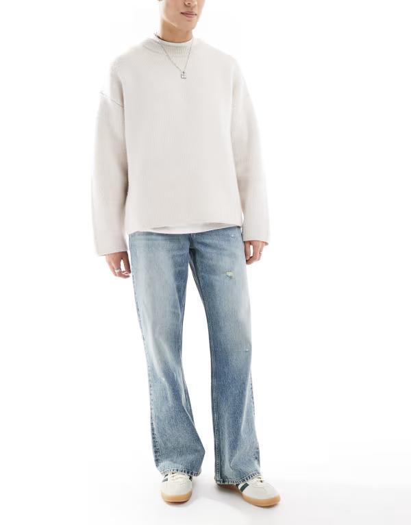 エイソス メンズ デニムパンツ ボトムス ASOS DESIGN wide flare jeans in light wash blue LIGHT WASH BLUEの通販は