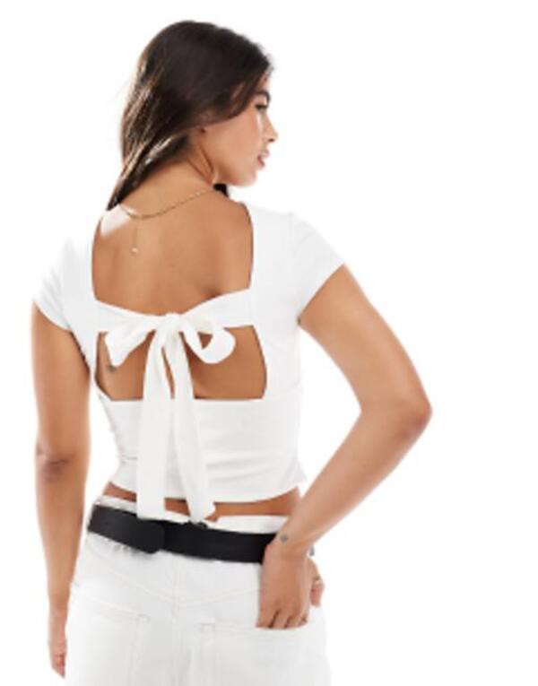 エイソス レディース シャツ トップス ASOS DESIGN tie bow open back top in white White