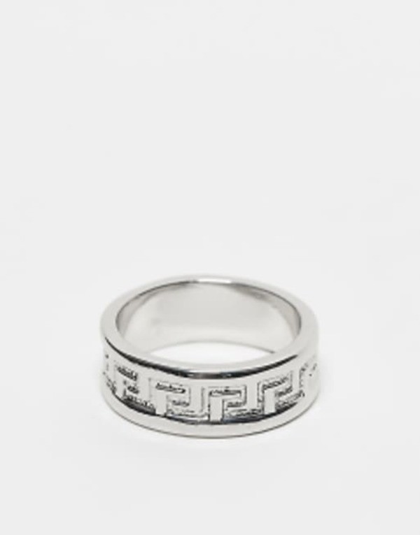 エイソス メンズ リング アクセサリー ASOS DESIGN band ring with embossed Greek wave in silver tone SILVERの通販は 5,314円