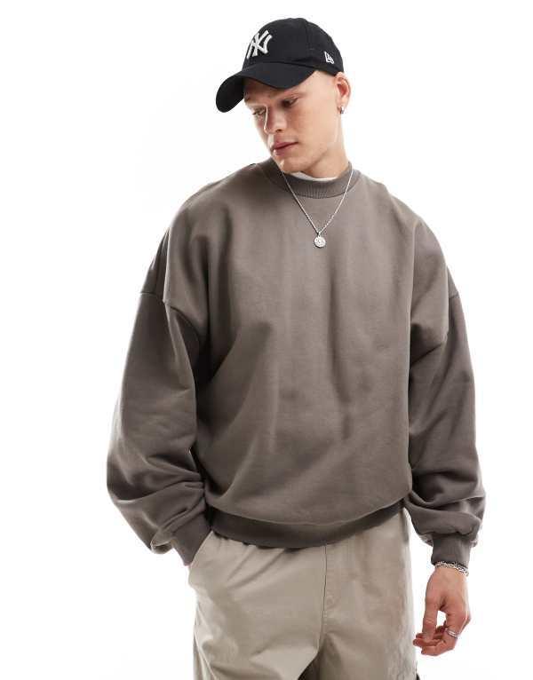 エイソス メンズ パーカー・スウェット アウター ASOS DESIGN premium heavyweight extreme oversized sweatshirt 400gsm in brown Falco