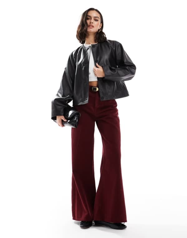 エイソス レディース コート アウター ASOS DESIGN collarless premium leather jacket in black Black