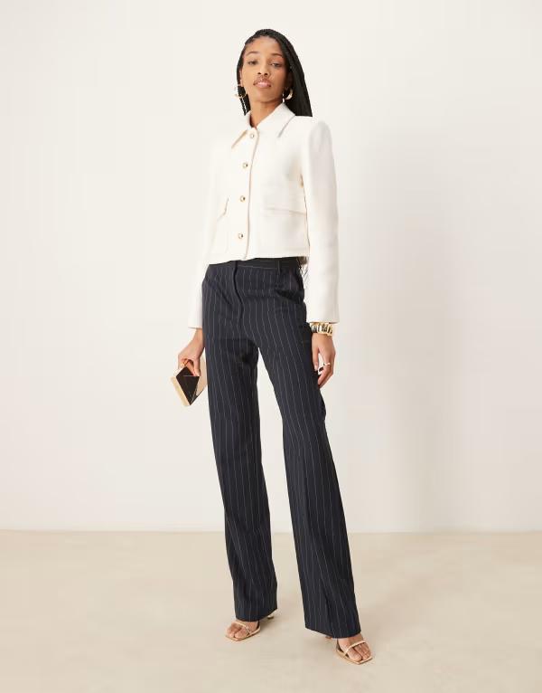 エイソス レディース カジュアルパンツ ボトムス ASOS DESIGN Tall tailored slim straight pants in navy stripe Navy stripeの通販は