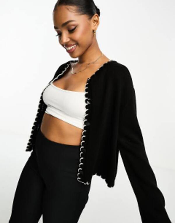 エイソス レディース カーディガン アウター ASOS DESIGN blanket stitch cardigan in black Black