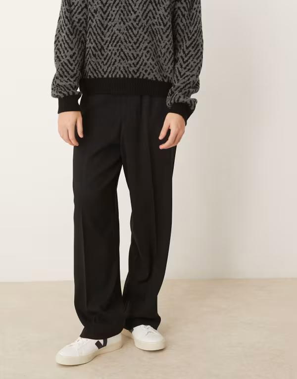 エイソス メンズ カジュアルパンツ ボトムス ASOS DESIGN pull-on smart wide leg pants in black Black