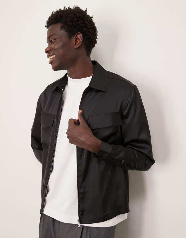 エイソス メンズ シャツ トップス ASOS DESIGN overshirt with patch pockets in black Black