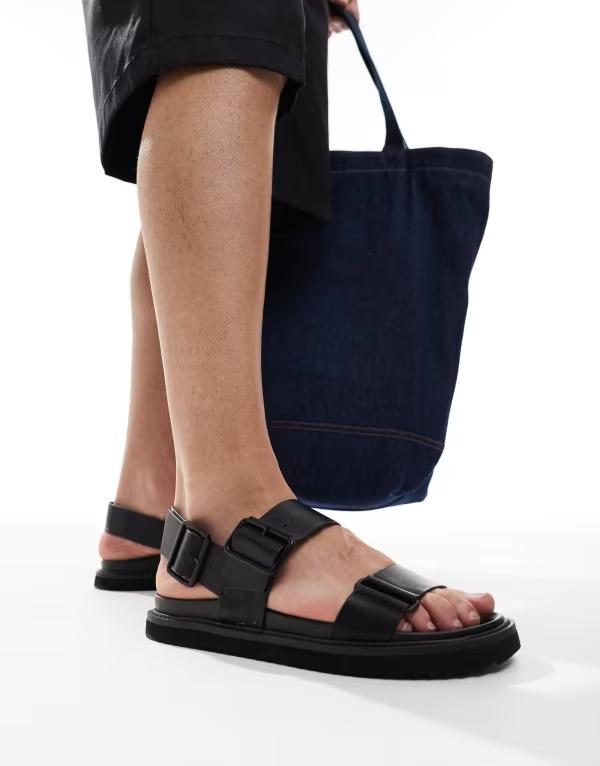 エイソス (ASOS DESIGN) メンズ サンダル シューズ・靴 Asos Design Tech Sandal In Black With Monogram Detailing (ブラック) エイソス メンズ サンダル シューズ ASOS DESIGN two strap sandals in