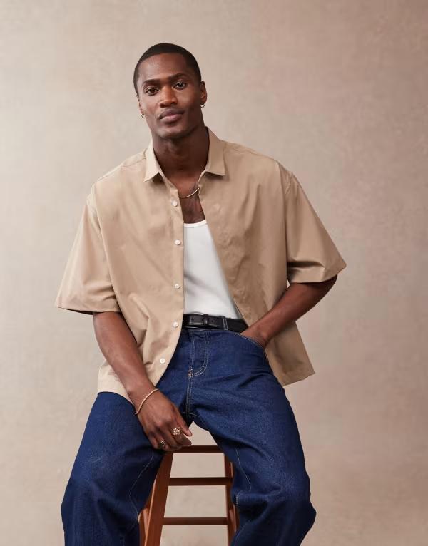 エイソス (ASOS DESIGN) メンズ シャツ トップス Asos Design 90S Oversized Denim Shirt With Extreme Rips In Blue (ミッドブルーウォッシュ) エイソス メンズ シャツ トップス ASOS DESIGN wool look overshirt in