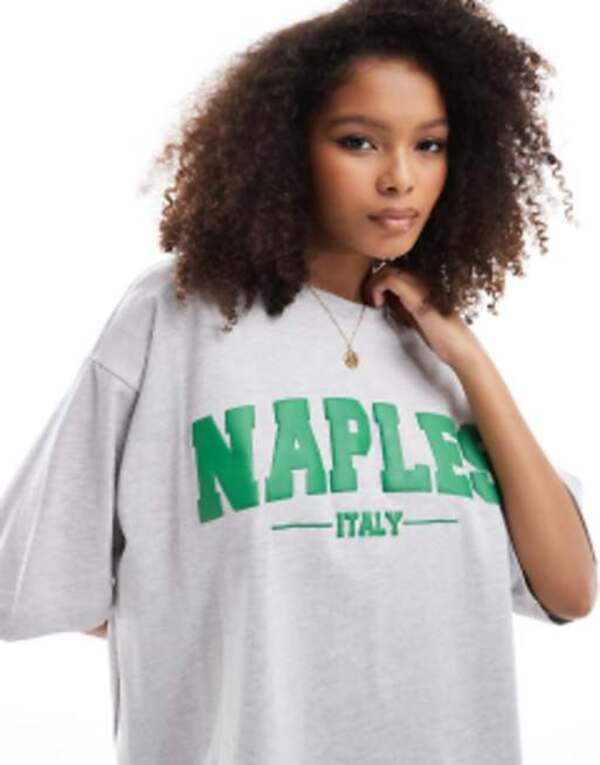エイソス レディース Tシャツ トップス ASOS DESIGN oversized T-shirt with Naples graphic in gray heather Grayの通販は