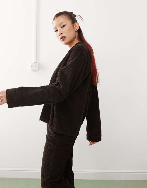 エイソス レディース ジャケット・ブルゾン アウター ASOS DESIGN corduroy moto jacket in brown Brown