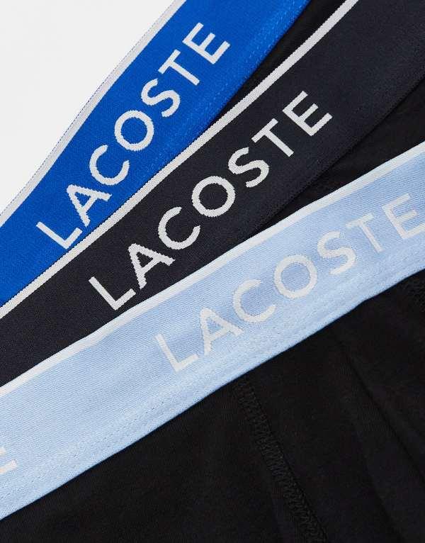 ラコステ メンズ トランクス アンダーウェア Lacoste 3 pack trunks in black with blue waistbands Black トランクス