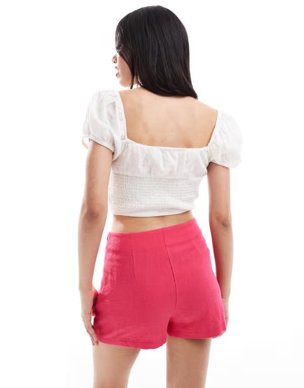 エイソス レディース ハーフパンツ・ショーツ ボトムス ASOS DESIGN tie waist short with linen in pink エイソス レディース ハーフパンツ・ショーツ ボトムス ASOS DESIGN