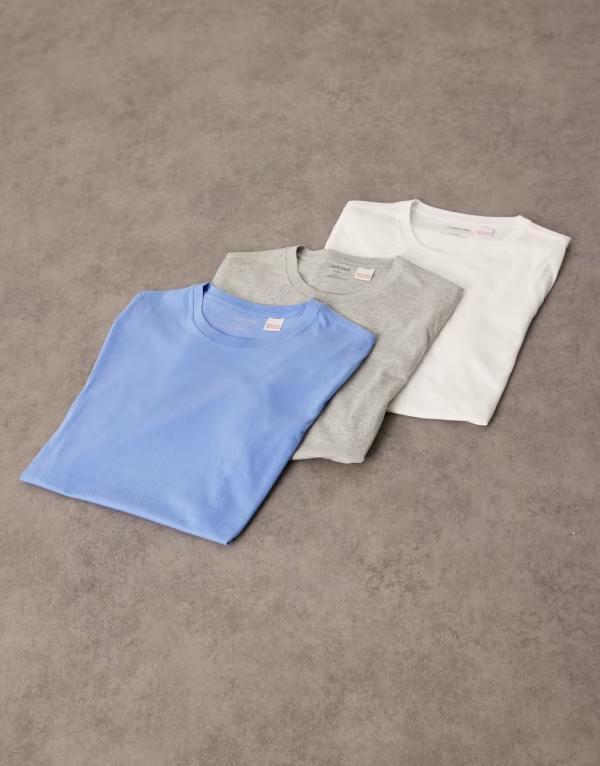 カルバンクライン メンズ Tシャツ トップス Calvin Klein 3-pack loungewear T-shirts in gray/navy/teal Shoreline Snow White