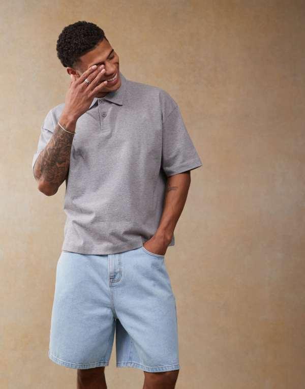 エイソス メンズ ポロシャツ トップス ASOS DESIGN oversized boxy polo gray heather Gray Heather