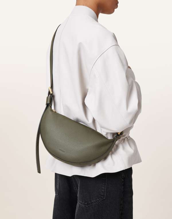 オールセインツ レディース ショルダーバッグ バッグ AllSaints leather half moon crossbody bag in military green Military Green