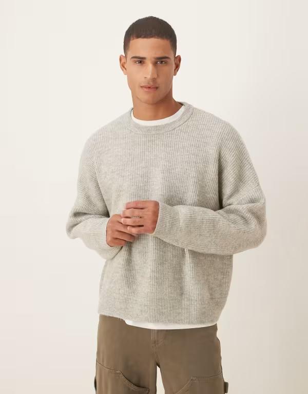 エイソス (ASOS DESIGN) メンズ ニット・セーター トップス Oversized Knitted Wide Ribbed Jumper In Charcoal (チャコール) エイソス メンズ ニット・セーター アウター ASOS DESIGN relaxed knit