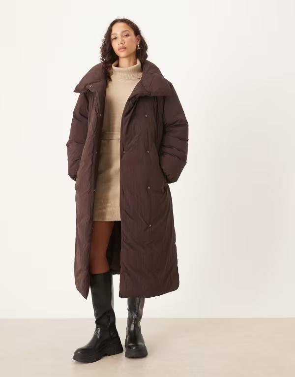 エイソス レディース コート アウター ASOS DESIGN funnel neck longline puffer jacket in chocolate chocolate