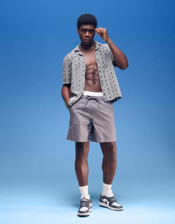 エイソス メンズ ハーフパンツ・ショーツ ボトムス ASOS DESIGN wide linen blend shorts in gray Gray
