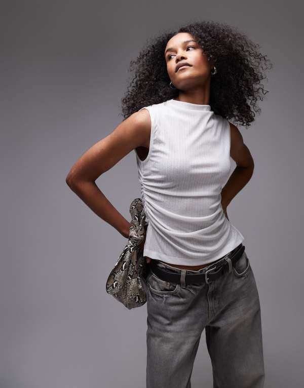 エイソス レディース パーカー・スウェット アウター ASOS DESIGN dry handle ruched high neck tank in ivory IVORY