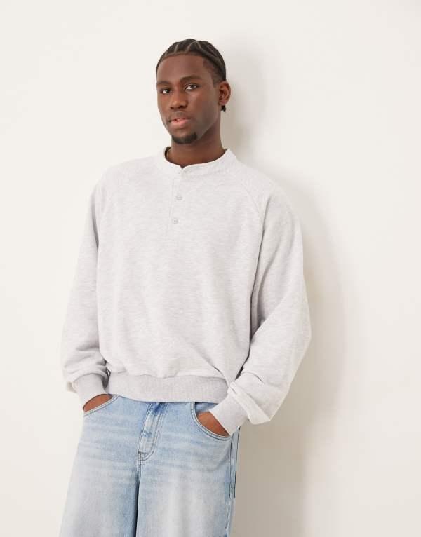 エイソス メンズ ニット・セーター アウター ASOS DESIGN extreme oversized boxy henley sweatshirt in gray heather Gray Heather