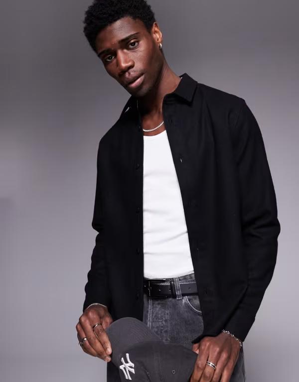 エイソス メンズ シャツ トップス ASOS DESIGN relaxed revere one button shirt in blue scribble floral print - part of a set