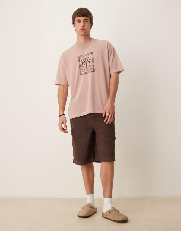 エイソス (ASOS DESIGN) メンズ Tシャツ トップス Oversized T-Shirt In Black Bleach Tie Dye With Chest Print (ブラック) エイソス メンズ Tシャツ トップス ASOS DESIGN heavyweight relaxed T