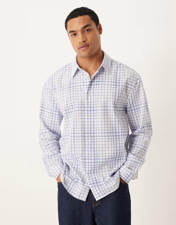 エイソス (ASOS DESIGN) メンズ シャツ トップス Asos Design 90S Oversized Denim Shirt With Extreme Rips In Blue (ミッドブルーウォッシュ) エイソス メンズ シャツ トップス ASOS DESIGN wool look overshirt in