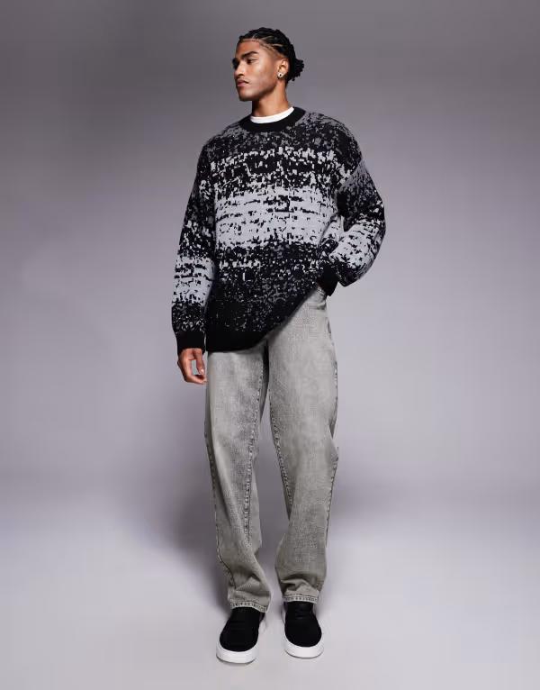 エイソス (ASOS DESIGN) メンズ ニット・セーター トップス Oversized Knitted Wide Ribbed Jumper In Charcoal (チャコール) エイソス メンズ ニット・セーター アウター ASOS DESIGN relaxed knit