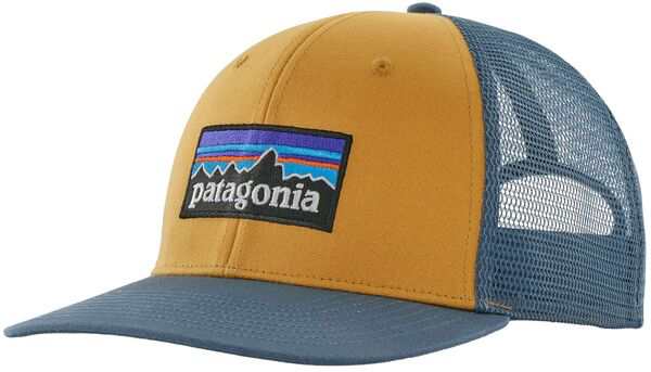 パタゴニア メンズ 帽子 アクセサリー Patagonia Men's P-6 Logo Trucker Hat Pufferfish Gold