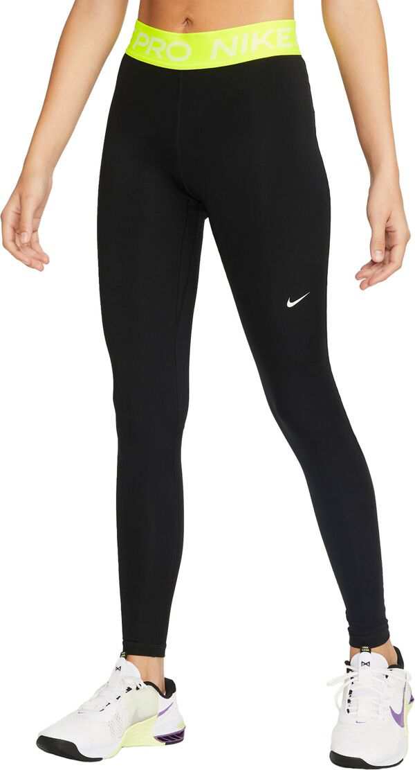 ナイキ レディース ハーフパンツ・ショーツ ボトムス Nike Pro Women's Mid-Rise Mesh-Paneled Leggings Black/Volt