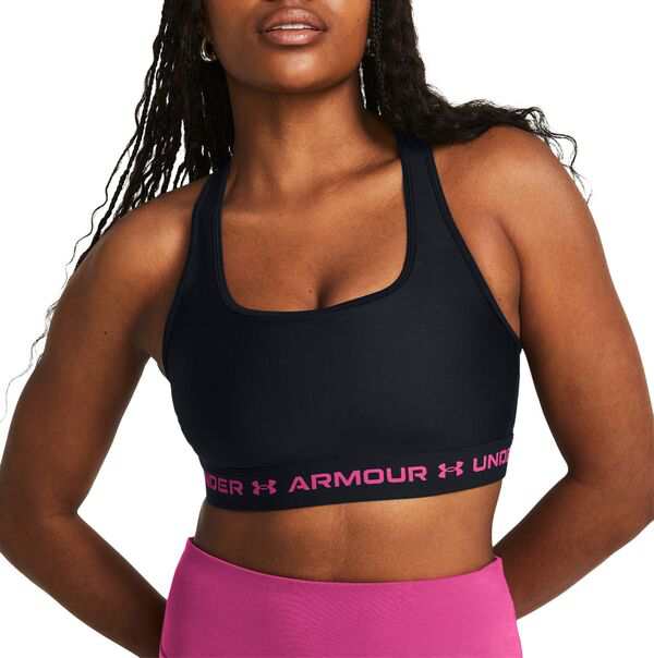 アンダーアーマー レディース ブラジャー アンダーウェア Under Armour Women's Crossback Mid Sports Bra Black/Astro Pink