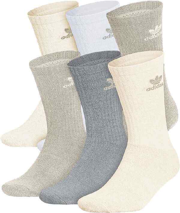 アディダス レディース 靴下 アンダーウェア adidas Originals Men's Trefoil Crew Socks - 6 Pack Wonder Beige/Whiteの通販は