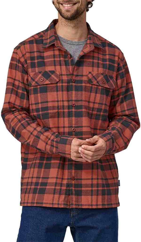 パタゴニア メンズ シャツ トップス Patagonia Men's Organic Cotton Midweight Fjord Flannel Long Sleeve Shirt Ice Caps/Burl Red