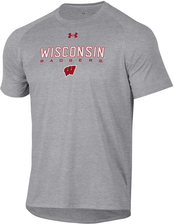 アンダーアーマー メンズ Tシャツ トップス Under Armour Men's Wisconsin Badgers Grey Tech Performance T-Shirtの通販は
