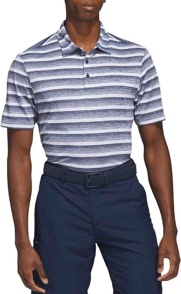 アディダス メンズ ポロシャツ トップス adidas Men's Two Color Striped Golf Polo Collegiate Navy Stripeの通販は