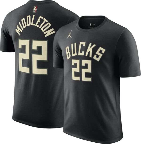 ジョーダン メンズ Tシャツ トップス Jordan Men's Milwaukee Bucks Khris Middleton #22 Black T-Shirt