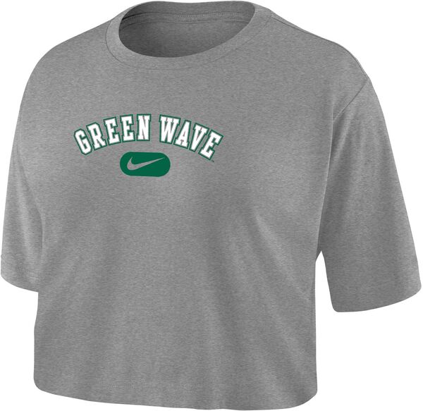 ナイキ レディース Tシャツ トップス Nike Women's Tulane Green Wave Grey Dri-FIT Cotton Crop T-Shirtの通販は